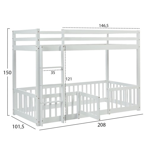 ΠΑΙΔΙΚΗ ΚΟΥΚΕΤΑ τ.MONTESSORI ΜΕ ΠΑΡΚΑΚΙ PLAYKID HM703.03 ΞΥΛΟ ΠΕΥΚΟΥ ΛΕΥΚΟ ΓΙΑ 190x90εκ