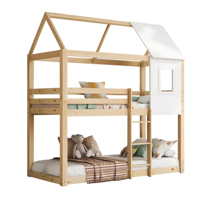 ΠΑΙΔΙΚΗ ΚΟΥΚΕΤΑ ΣΠΙΤΑΚΙ τ.MONTESSORI HOOD HM705.01 ΞΥΛΟ ΠΕΥΚΟΥ ΣΕ ΦΥΣΙΚΟ-ΣΤΡΩΜΑΤΑ 190x90εκ