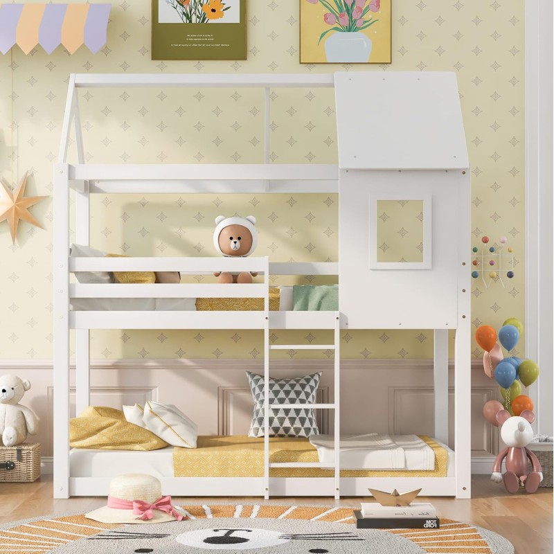 ΠΑΙΔΙΚΗ ΚΟΥΚΕΤΑ ΣΠΙΤΑΚΙ  τ.MONTESSORI HOOD HM705.03 ΞΥΛΟ ΠΕΥΚΟΥ ΣΕ ΛΕΥΚΟ-ΣΤΡΩΜΑΤΑ 190x90εκ