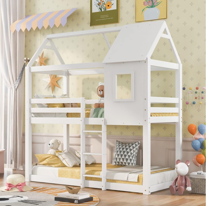 ΠΑΙΔΙΚΗ ΚΟΥΚΕΤΑ ΣΠΙΤΑΚΙ  τ.MONTESSORI HOOD HM705.03 ΞΥΛΟ ΠΕΥΚΟΥ ΣΕ ΛΕΥΚΟ-ΣΤΡΩΜΑΤΑ 190x90εκ