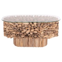 ΤΡΑΠΕΖΙ ΣΑΛΟΝΙΟΥ ΟΒΑΛ SPARROW HM9962 DRIFTWOOD--ΓΥΑΛΙ 106x55,5x50,5Υεκ.