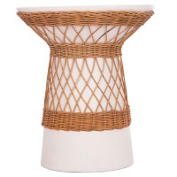 ΒΟΗΘΗΤΙΚΟ ΤΡΑΠΕΖΙ ΣΤΡΟΓΓΥΛΟ DELIA HM18167.02 FIBER CEMENT ΛΕΥΚΟ & RATTAN Φ40x45Υεκ