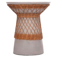ΒΟΗΘΗΤΙΚΟ ΤΡΑΠΕΖΙ ΣΤΡΟΓΓΥΛΟ DELIA HM18167.03 FIBER CEMENT ΓΚΡΙ & RATTAN Φ40x45Υεκ