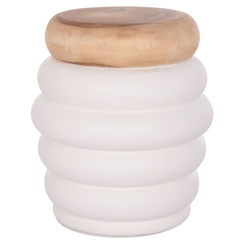 ΣΚΑΜΠΟ PUFFAT HM18172.02 FIBER CEMENT ΛΕΥΚΟ- ΞΥΛΟ TEAK TOP Φ45x46Υεκ.