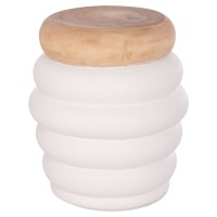 ΣΚΑΜΠΟ PUFFAT HM18172.02 FIBER CEMENT ΛΕΥΚΟ- ΞΥΛΟ TEAK TOP Φ45x46Υεκ.