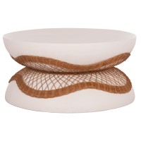 ΤΡΑΠΕΖΙ ΣΑΛΟΝΙΟΥ ANNA HM18157.02 FIBER CEMENT ΛΕΥΚΟ-ΦΥΣΙΚΟ RATTAN--Φ92x44.5Υεκ