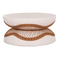 ΤΡΑΠΕΖΙ ΣΑΛΟΝΙΟΥ ANNA HM18157.02 FIBER CEMENT ΛΕΥΚΟ-ΦΥΣΙΚΟ RATTAN--Φ92x44.5Υεκ