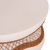 ΤΡΑΠΕΖΙ ΣΑΛΟΝΙΟΥ ANNA HM18157.02 FIBER CEMENT ΛΕΥΚΟ-ΦΥΣΙΚΟ RATTAN--Φ92x44.5Υεκ