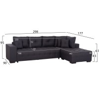 ΓΩΝΙΑΚΟΣ ΚΑΝΑΠΕΣ-ΚΡΕΒΑΤΙ ΜΕ ΑΠΟΘ.ΧΩΡΟ TRENDSTON HM3302.01R ΓΚΡΙ ΥΦΑΣΜΑ 298x177x95Υεκ