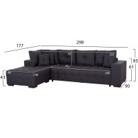 ΓΩΝΙΑΚΟΣ ΚΑΝΑΠΕΣ-ΚΡΕΒΑΤΙ ΜΕ ΑΠΟΘ.ΧΩΡΟ TRENDSTON HM3302.01L ΓΚΡΙ ΥΦΑΣΜΑ 298x177x95Υεκ