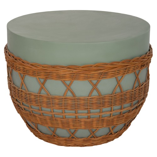 ΤΡΑΠΕΖΙ ΣΑΛΟΝΙΟΥ VILHENA HM18165 FIBER CEMENT ΠΡΑΣΙΝΟ-RATTAN ΦΥΣΙΚΟ Φ56x47Υεκ.