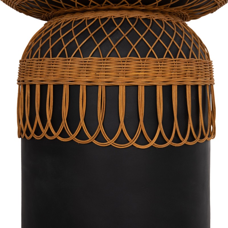 ΒΟΗΘΗΤΙΚΟ ΤΡΑΠΕΖΙ PRILEP HM18159.01 FIBER CEMENT ΜΑΥΡΟ & RATTAN--Φ60x76,5Υεκ