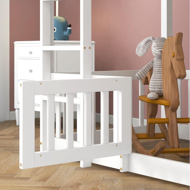 ΚΟΥΚΕΤΑ ΠΑΙΔΙΚΗ ΜΕ ΠΑΡΚΑΚΙ PLAYKID HM21312.01 ΞΥΛΟ ΠΕΥΚΟΥ ΛΕΥΚΟ--ME ΣΤΡΩΜΑ 90x190εκ