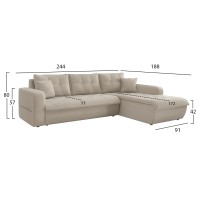 ΚΑΝΑΠΕΣ ΚΡΕΒΑΤΙ ΔΕΞΙΑ ΓΩΝΙΑ KANSO HM3338.03R ΜΠΕΖ ΥΦΑΣΜΑ 244x188x80Υεκ