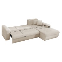 ΚΑΝΑΠΕΣ ΚΡΕΒΑΤΙ ΔΕΞΙΑ ΓΩΝΙΑ KANSO HM3338.03R ΜΠΕΖ ΥΦΑΣΜΑ 244x188x80Υεκ