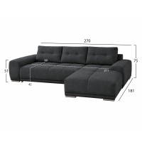 ΚΑΝΑΠΕΣ ΚΡΕΒΑΤΙ ΔΕΞΙΑ ΓΩΝΙΑ COMFYRA HM3336.01R ΓΚΡΙ ΥΦΑΣΜΑ 270x181x75Υεκ