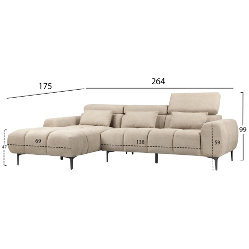ΚΑΝΑΠΕΣ ΑΡΙΣΤΕΡΗ ΓΩΝΙΑ DIVYA HM3267.11L ΜΠΕΖ ΥΦΑΣΜΑ 260x100-174x104Υεκ.