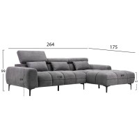 ΚΑΝΑΠΕΣ ΔΕΞΙΑ ΓΩΝΙΑ DIVYA HM3267.12R ΓΚΡΙ ΥΦΑΣΜΑ 260x100-174x104Υεκ.