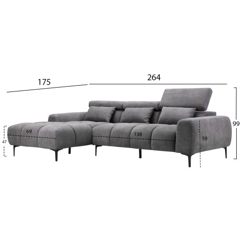 ΚΑΝΑΠΕΣ ΑΡΙΣΤΕΡΗ ΓΩΝΙΑ DIVYA HM3267.12L ΓΚΡΙ ΥΦΑΣΜΑ 260x100-174x104Υεκ.