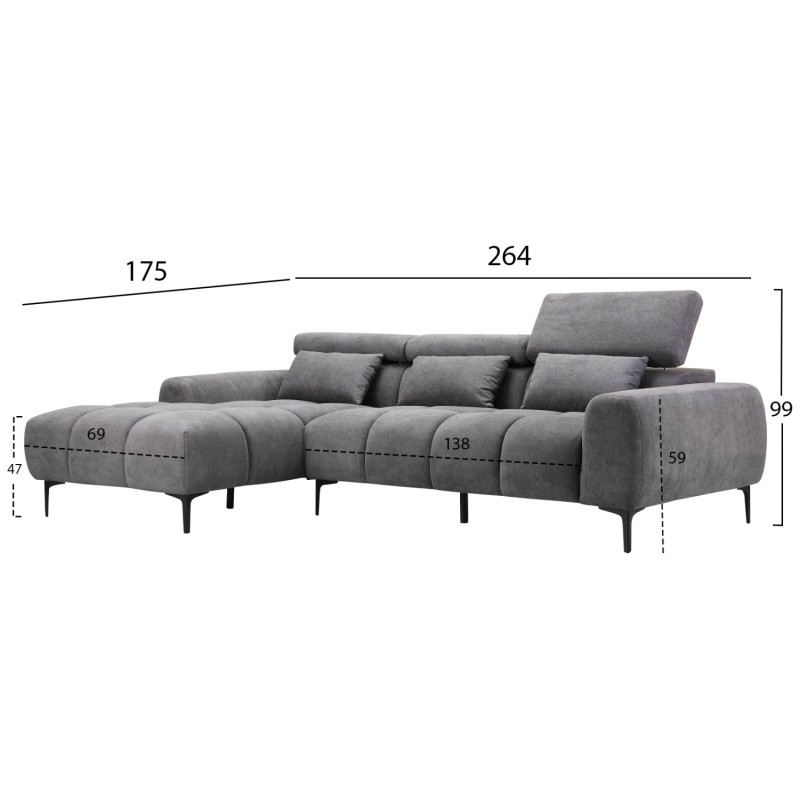 ΚΑΝΑΠΕΣ ΑΡΙΣΤΕΡΗ ΓΩΝΙΑ DIVYA HM3267.12L ΓΚΡΙ ΥΦΑΣΜΑ 260x100-174x104Υεκ.
