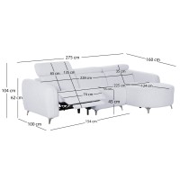 ΚΑΝΑΠΕΣ ΔΕΞΙΑ ΓΩΝΙΑ 3Θ ΜΕ RECLINE VALENTE HM3317.01R ΑΝΟΙΧΤΟ ΓΚΡΙ ΥΦΑΣΜΑ 275x160x104Yεκ