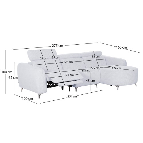 ΚΑΝΑΠΕΣ ΔΕΞΙΑ ΓΩΝΙΑ 3Θ ΜΕ RECLINE VALENTE HM3317.01R ΑΝΟΙΧΤΟ ΓΚΡΙ ΥΦΑΣΜΑ 275x160x104Yεκ