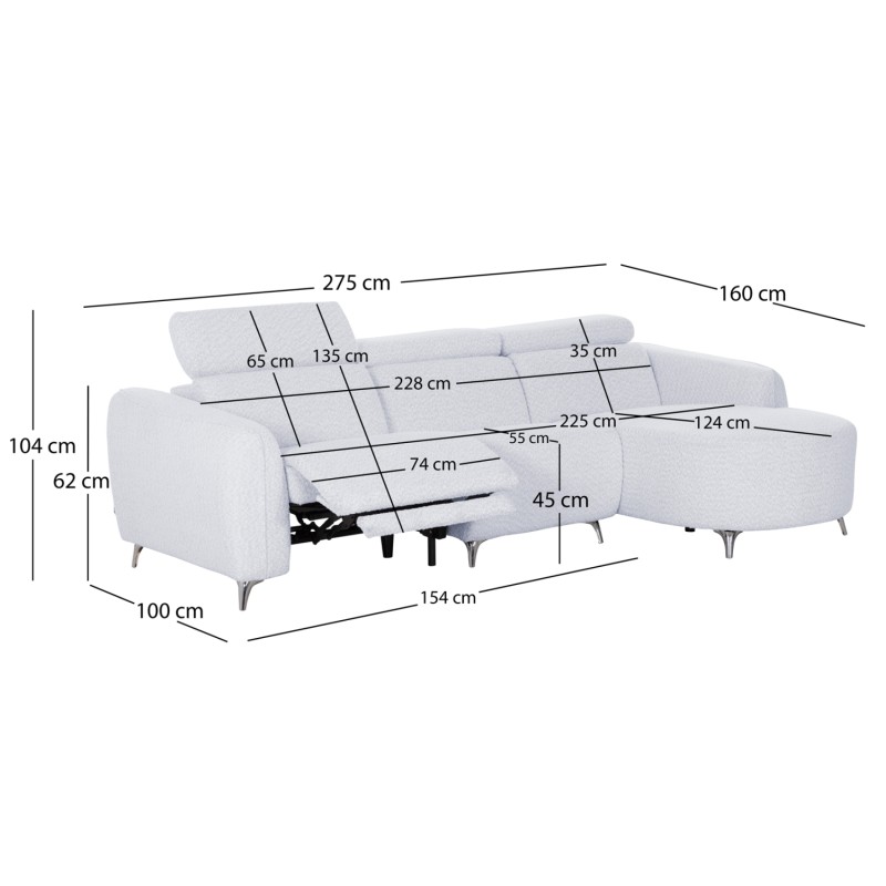 ΚΑΝΑΠΕΣ ΔΕΞΙΑ ΓΩΝΙΑ 3Θ ΜΕ RECLINE VALENTE HM3317.01R ΑΝΟΙΧΤΟ ΓΚΡΙ ΥΦΑΣΜΑ 275x160x104Yεκ
