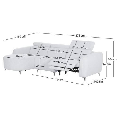 ΚΑΝΑΠΕΣ ΑΡΙΣΤΕΡΗ ΓΩΝΙΑ 3Θ ΜΕ RECLINE VALENTE HM3317.01L ΑΝΟΙΧΤΟ ΓΚΡΙ ΥΦΑΣΜΑ 275x160x104Yεκ