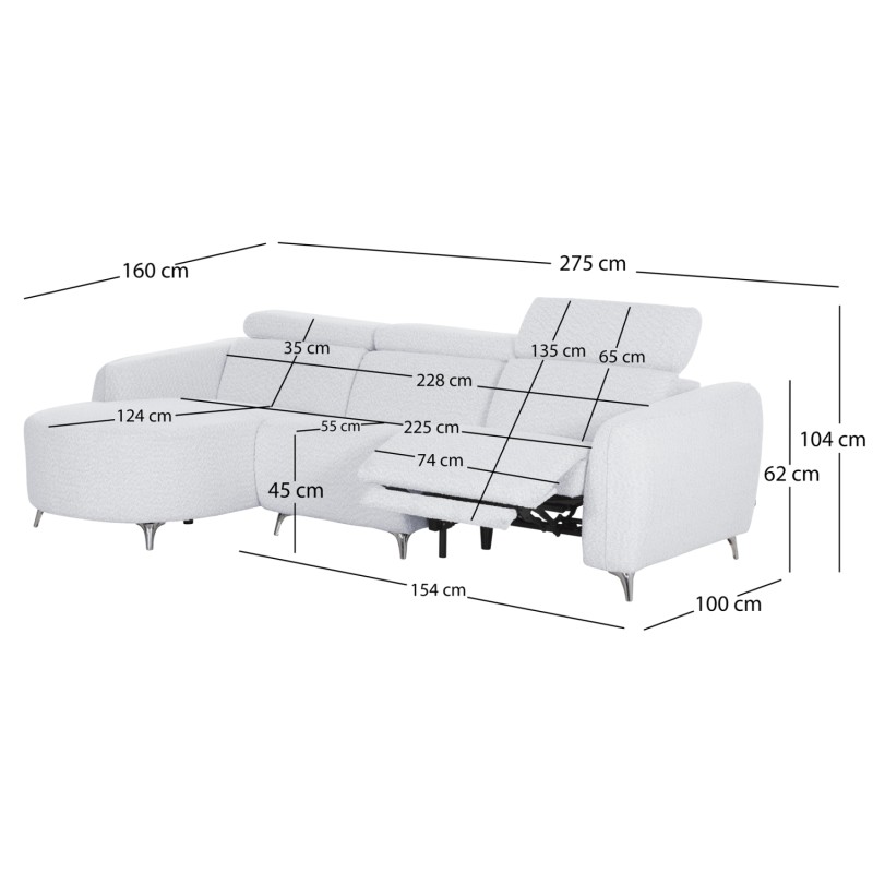 ΚΑΝΑΠΕΣ ΑΡΙΣΤΕΡΗ ΓΩΝΙΑ 3Θ ΜΕ RECLINE VALENTE HM3317.01L ΑΝΟΙΧΤΟ ΓΚΡΙ ΥΦΑΣΜΑ 275x160x104Yεκ