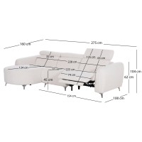 ΚΑΝΑΠΕΣ ΑΡΙΣΤΕΡΗ ΓΩΝΙΑ 3Θ ΜΕ RECLINE VALENTE HM3317.02L ΜΠΕΖ ΥΦΑΣΜΑ 275x160x104Yεκ