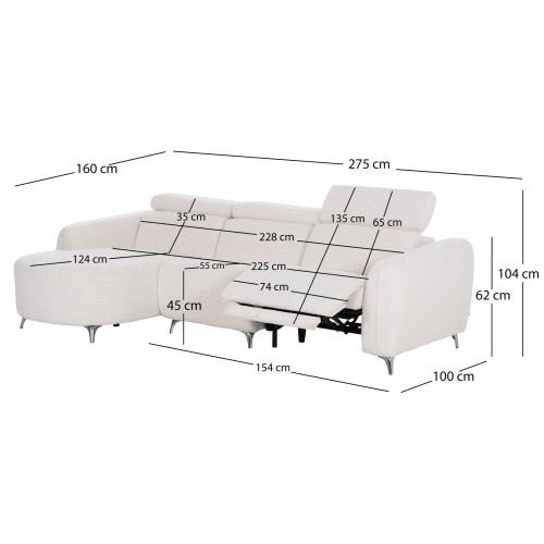 ΚΑΝΑΠΕΣ ΑΡΙΣΤΕΡΗ ΓΩΝΙΑ 3Θ ΜΕ RECLINE VALENTE HM3317.02L ΜΠΕΖ ΥΦΑΣΜΑ 275x160x104Yεκ