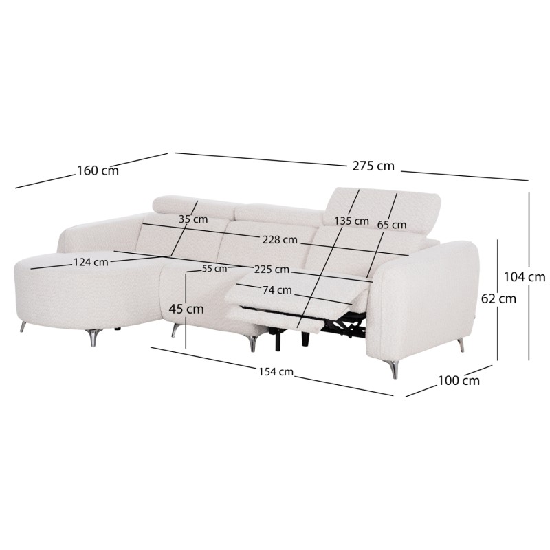 ΚΑΝΑΠΕΣ ΑΡΙΣΤΕΡΗ ΓΩΝΙΑ 3Θ ΜΕ RECLINE VALENTE HM3317.02L ΜΠΕΖ ΥΦΑΣΜΑ 275x160x104Yεκ