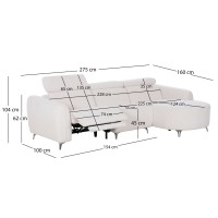 ΚΑΝΑΠΕΣ ΔΕΞΙΑ ΓΩΝΙΑ 3Θ ΜΕ RECLINE VALENTE HM3317.02R ΜΠΕΖ ΥΦΑΣΜΑ 275x160x104Yεκ