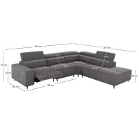 ΚΑΝΑΠΕΣ ΔΕΞΙΑ ΓΩΝΙΑ 5Θ ΜΕ RECLINE LUNARIS HM3316.01R ΓΚΡΙ ΥΦΑΣΜΑ 307x267x94Yεκ