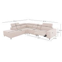 ΚΑΝΑΠΕΣ ΑΡΙΣΤΕΡΗ ΓΩΝΙΑ 5Θ ΜΕ RECLINE LUNARIS HM3316.02L ΕΚΡΟΥ ΥΦΑΣΜΑ 307x267x94Yεκ