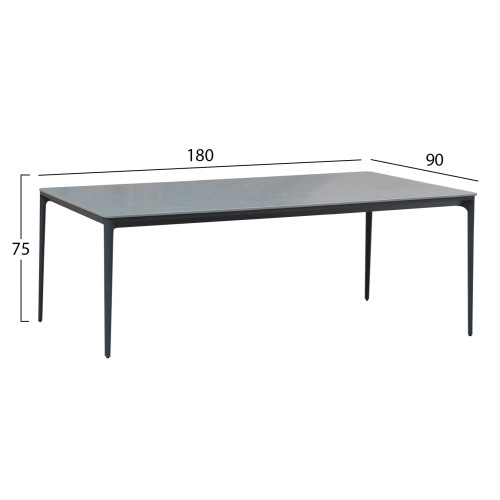 ΤΡΑΠΕΖΙ ΤΡΑΠΕΖΑΡΙΑΣ STAD HM6557.01 ΓΚΡΙ ΑΛΟΥΜΙΝΙΟ & SINTERED STONE TOP 180x90x74Υεκ