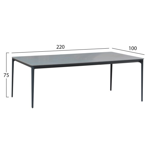 ΤΡΑΠΕΖΙ ΤΡΑΠΕΖΑΡΙΑΣ STAD HM6558.01 ΓΚΡΙ ΑΛΟΥΜΙΝΙΟ & SINTERED STONE TOP 220x100x74Υεκ