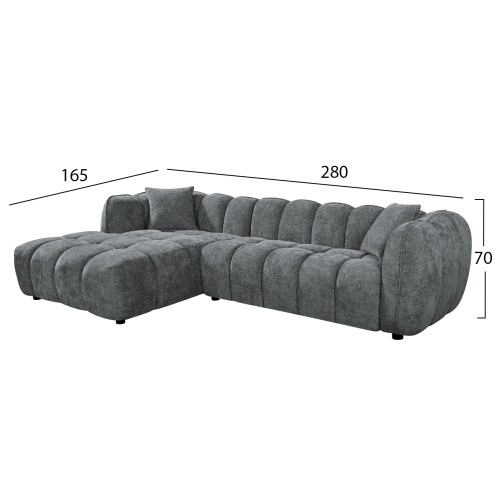 ΚΑΝΑΠΕΣ ΓΩΝΙΑ (ΑΡΙΣΤΕΡΗ) LYKKE HM3326.01L ΓΚΡΙ ΥΦΑΣΜΑ 280x89-165(η γωνία)x70Υ εκ.