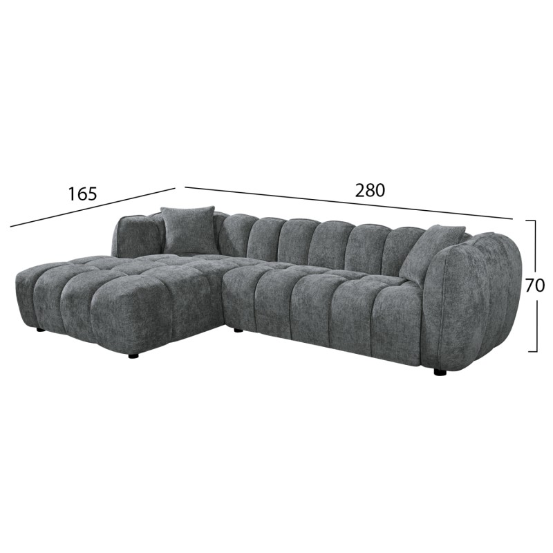ΚΑΝΑΠΕΣ ΓΩΝΙΑ (ΑΡΙΣΤΕΡΗ) LYKKE HM3326.01L ΓΚΡΙ ΥΦΑΣΜΑ 280x89-165(η γωνία)x70Υ εκ.