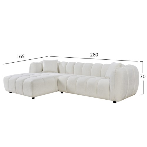 ΚΑΝΑΠΕΣ ΓΩΝΙΑ (ΑΡΙΣΤΕΡΗ) LYKKE HM3326.02L ΕΚΡΟΥ ΥΦΑΣΜΑ 280x89-165(η γωνία)x70Υεκ