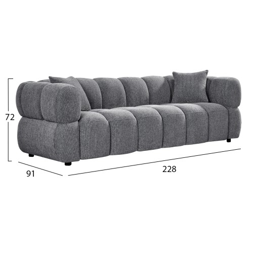 ΚΑΝΑΠΕΣ 3-ΘΕΣΙΟΣ NORIKA HM3331.01 ΓΚΡΙ ΥΦΑΣΜΑ 220x88x85Υεκ.