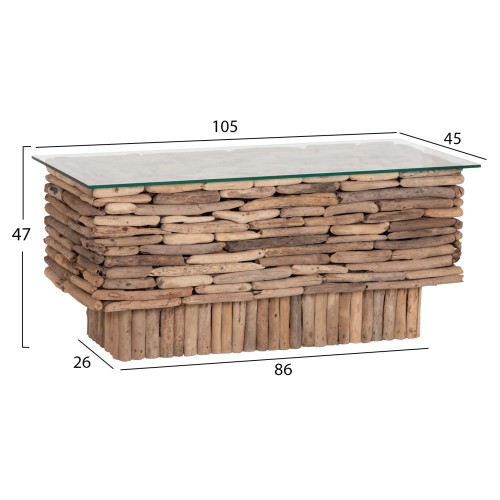 ΤΡΑΠΕΖΙ ΣΑΛΟΝΙΟΥ ΟΡΘΟΓΩΝΙΟ SPARROW HM18366 DRIFTWOOD--ΓΥΑΛΙ 105x45x47Υεκ.