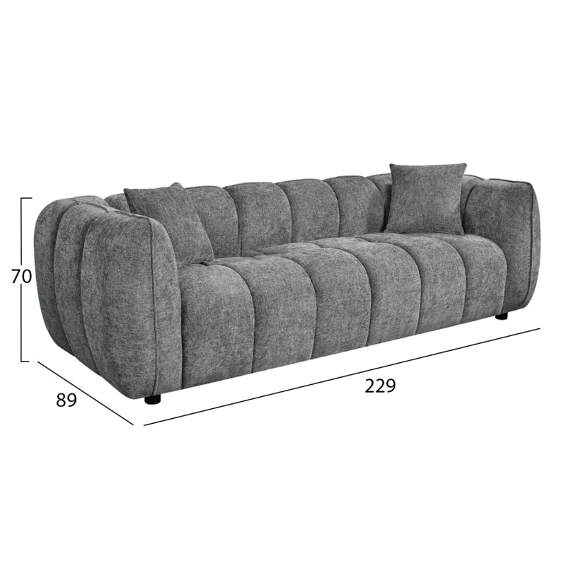 ΚΑΝΑΠΕΣ 3-ΘΕΣΙΟΣ LYKKE HM3323.01 ΓΚΡΙ ΥΦΑΣΜΑ 229x89x70Υεκ