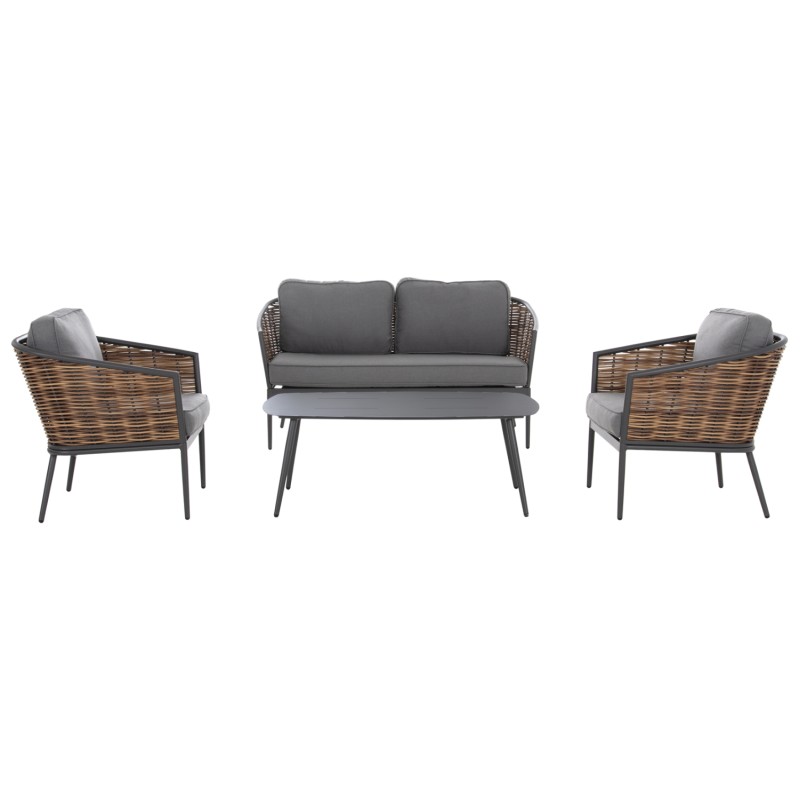ΣΕΤ ΣΑΛΟΝΙ 4ΤΜΧ CASSIAN HM6552.01 ΑΛΟΥΜΙΝΙΟ & ΜΑΞΙΛΑΡΙΑ ΓΚΡΙ-ΜΠΕΖ P.E.RATTAN
