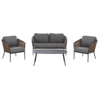 ΣΕΤ ΣΑΛΟΝΙ 4ΤΜΧ CASSIAN HM6552.01 ΑΛΟΥΜΙΝΙΟ & ΜΑΞΙΛΑΡΙΑ ΓΚΡΙ-ΜΠΕΖ P.E.RATTAN
