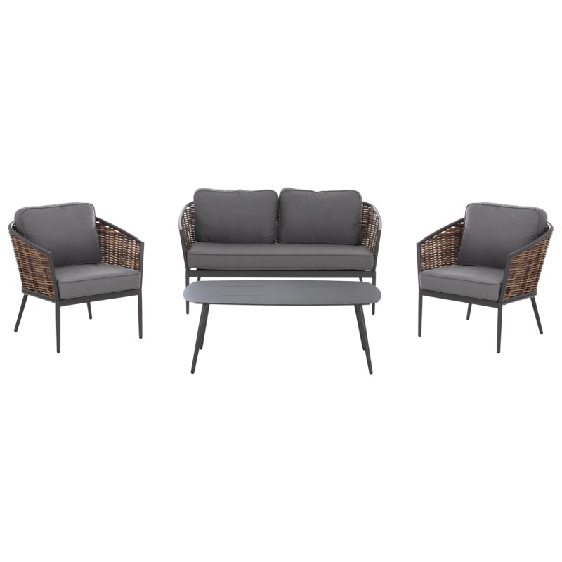 ΣΕΤ ΣΑΛΟΝΙ 4ΤΜΧ CASSIAN HM6552.01 ΑΛΟΥΜΙΝΙΟ & ΜΑΞΙΛΑΡΙΑ ΓΚΡΙ-ΜΠΕΖ P.E.RATTAN