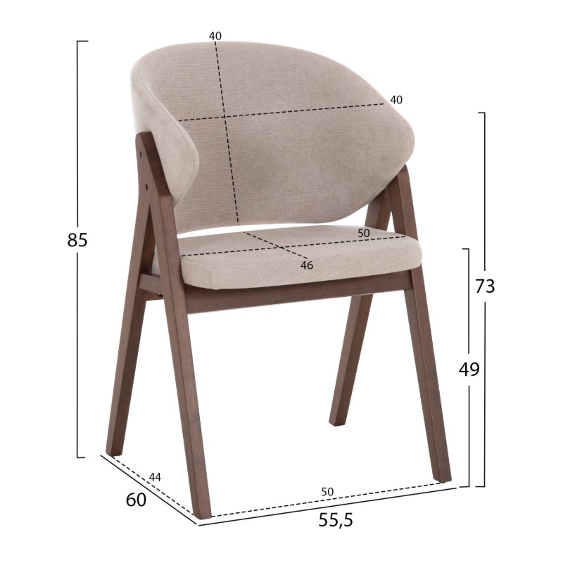Σετ-2Τεμ.ΚΑΡΕΚΛΑ HANA HM9746.11 RUBBERWOOD ΣΕ ΚΑΡΥΔΙ ΧΡΩΜΑ-ΜΠΕΖ ΥΦΑΣΜΑ 55,5x60x85Yεκ.