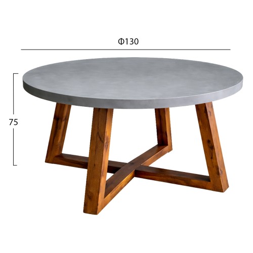 ΤΡΑΠΕΖΙ ΤΡΑΠΕΖΑΡΙΑΣ FIBER CEMENT & ΞΥΛΟ ΑΚΑΚΙΑΣ MAEVE HM6574.01 ΓΚΡΙ Φ130x74Υεκ