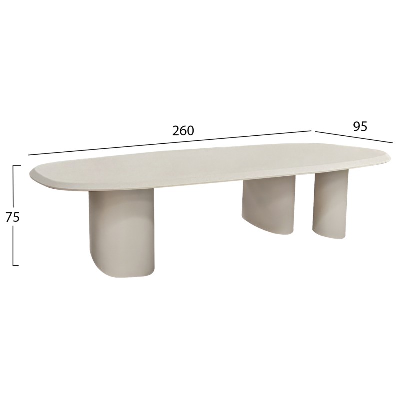 ΤΡΑΠΕΖΙ ΤΡΑΠΕΖΑΡΙΑΣ FIBER CEMENT ΟΒΑΛ GLEN HM6598.02 ΜΠΕΖ 260x95x75Υεκ