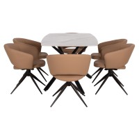 ΣΕΤ ΤΡΑΠΕΖΑΡΙΑΣ 7ΤΜΧ HANAE HM21365 ΚΕΡΑΜΙΚΟ TOP/ΜΕΤΑΛ. ΠΟΔΙΑ--PU ΜΟΚΑ/ΜΕΤΑΛ.ΠΟΔΙΑ